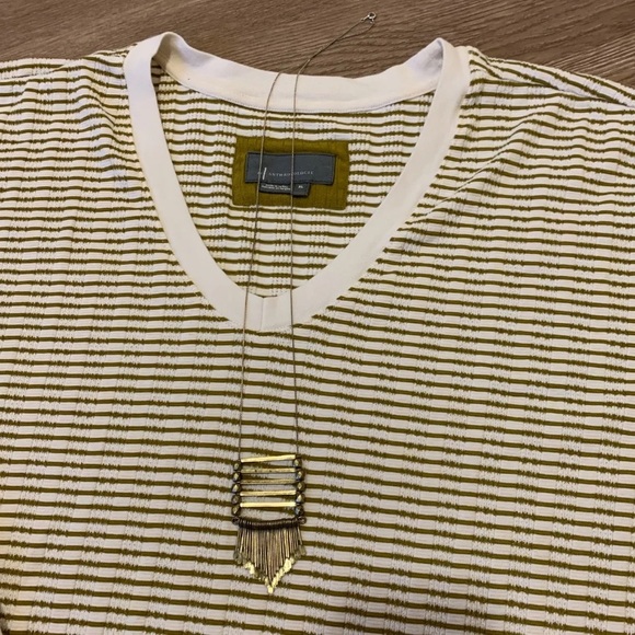 Anthropologie Green & Cream Striped Blouse - Picture 5 of 6